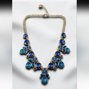 Liz Claiborne Blue Crystal Cluster Statement Necklace